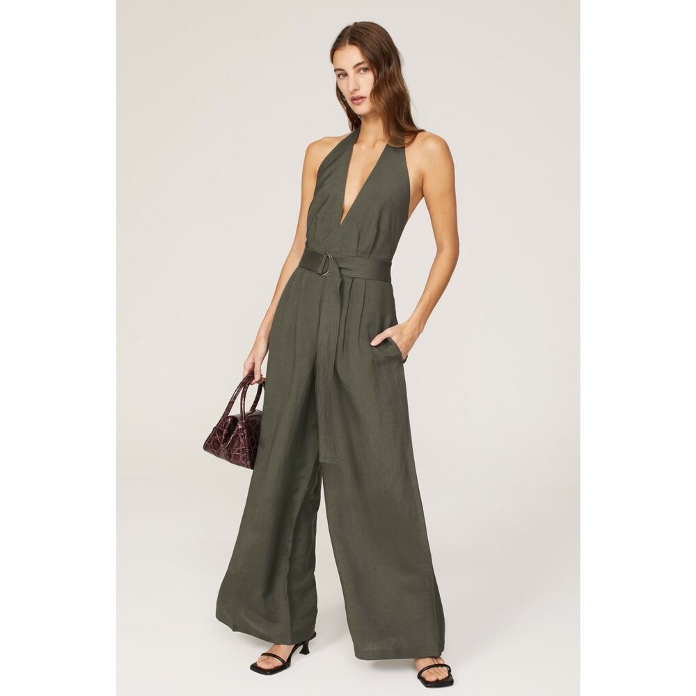 ADAM LIPPES COLLECTIVE Sage Green Halter Neckline Wide Leg Jumpsuit Size 6